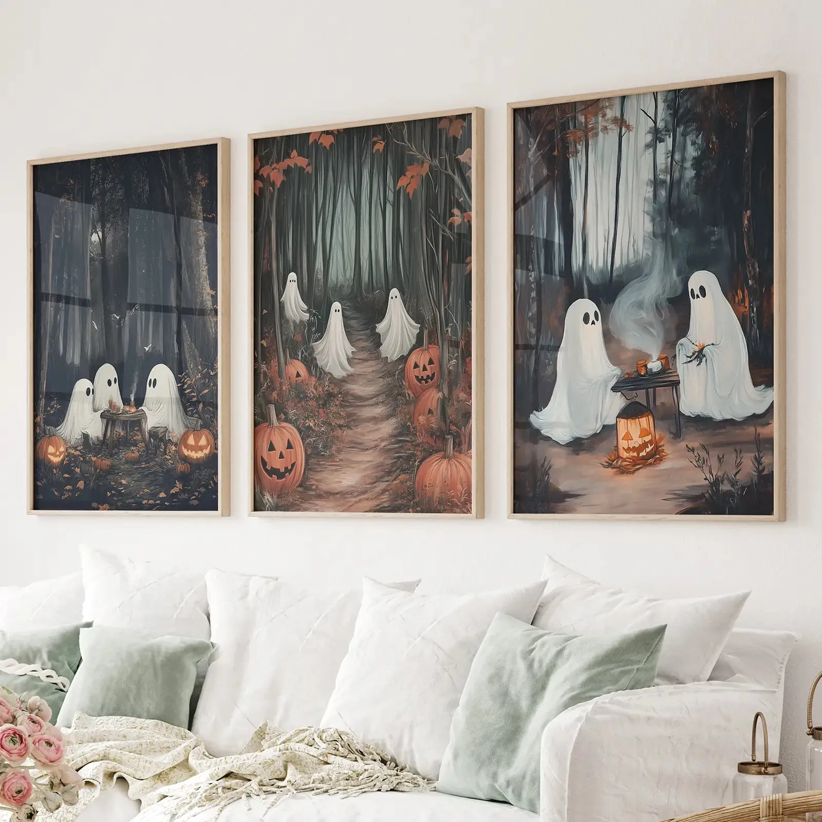 Ghost Couple Fall Forest Wall Art Poster Decor