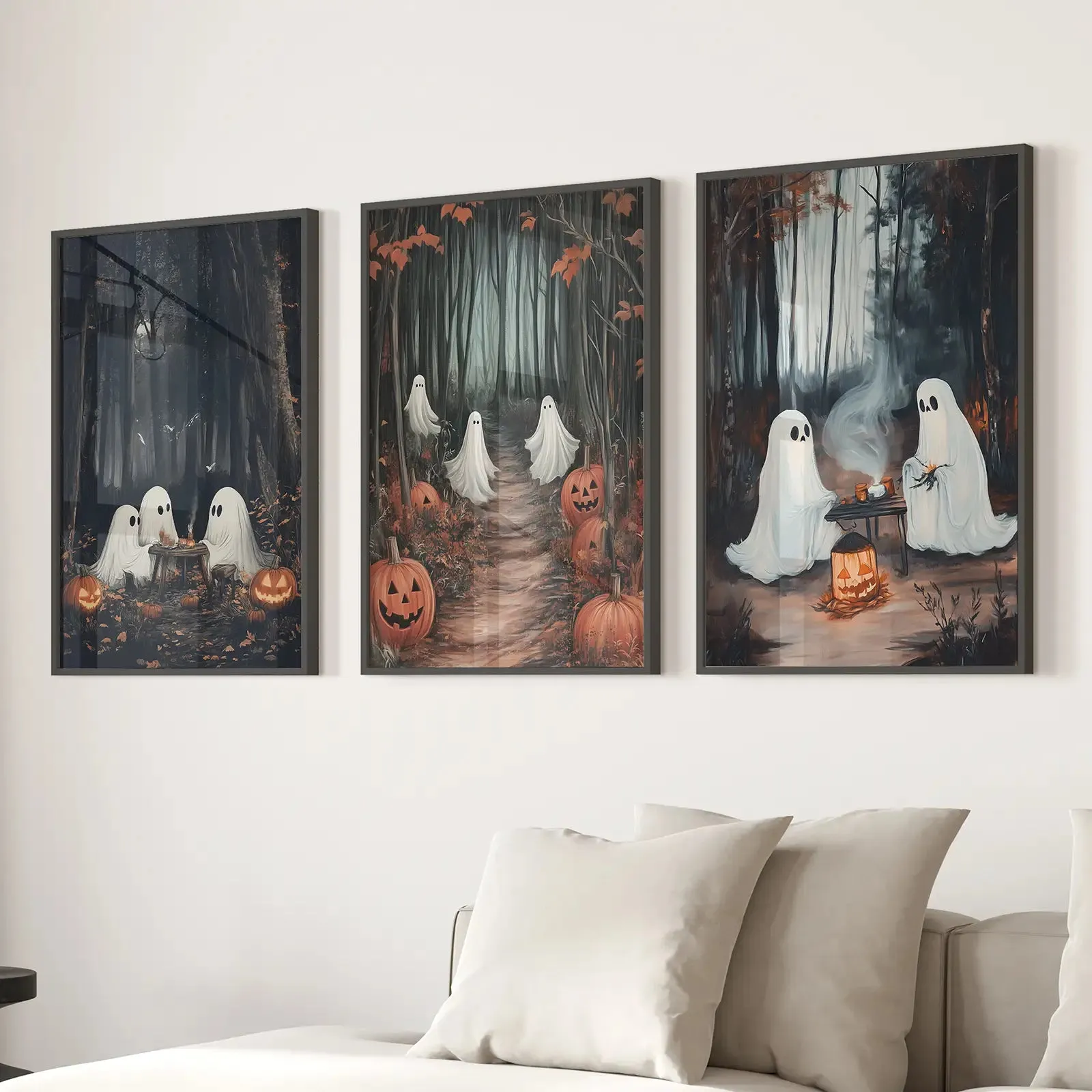 Ghost Couple Fall Forest Wall Art Poster Decor