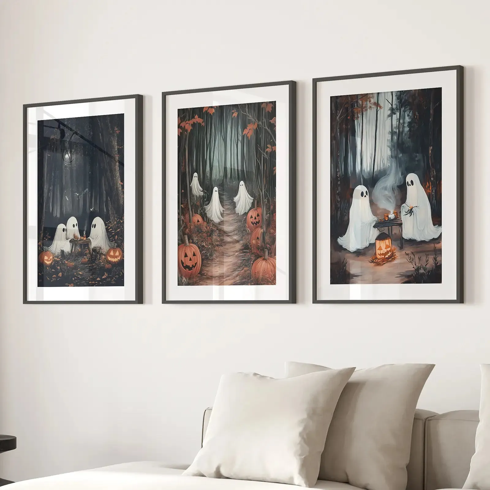 Ghost Couple Fall Forest Wall Art Poster Decor