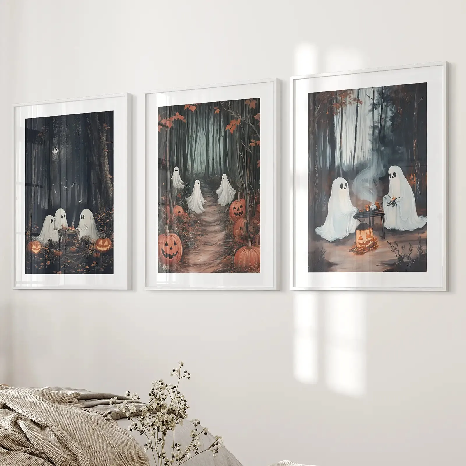 Ghost Couple Fall Forest Wall Art Poster Decor