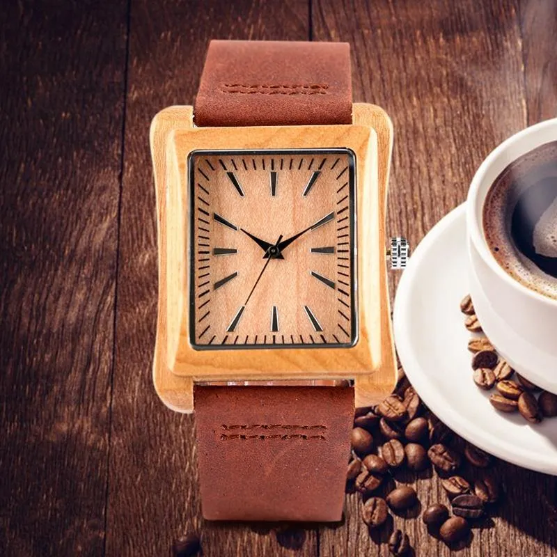 Handmade Genuine Leather Bamboo Watch