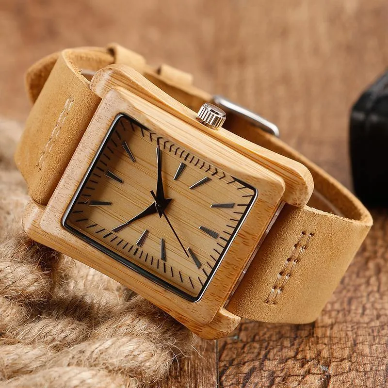 Handmade Genuine Leather Bamboo Watch