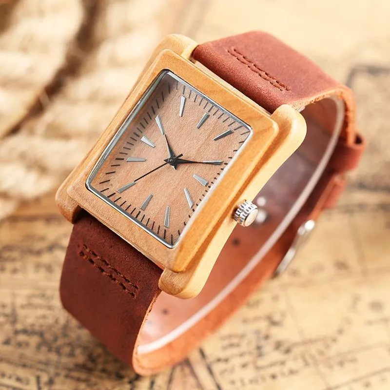 Handmade Genuine Leather Bamboo Watch