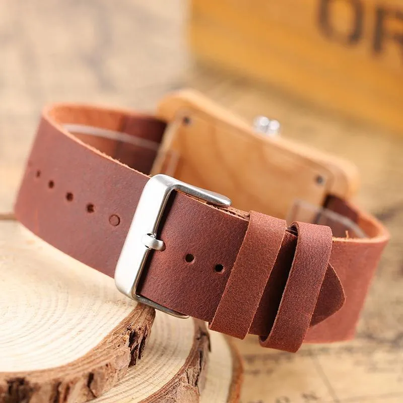 Handmade Genuine Leather Bamboo Watch