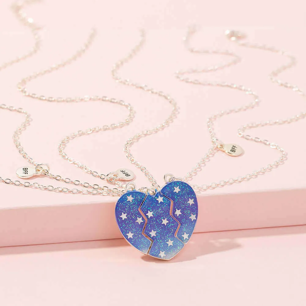 Heart Luminous Sequins Children BFF Necklaces