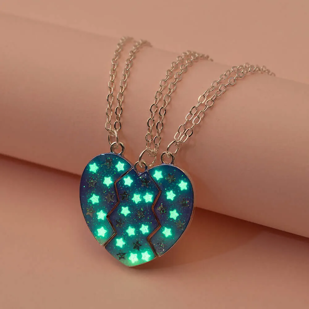 Heart Luminous Sequins Children BFF Necklaces