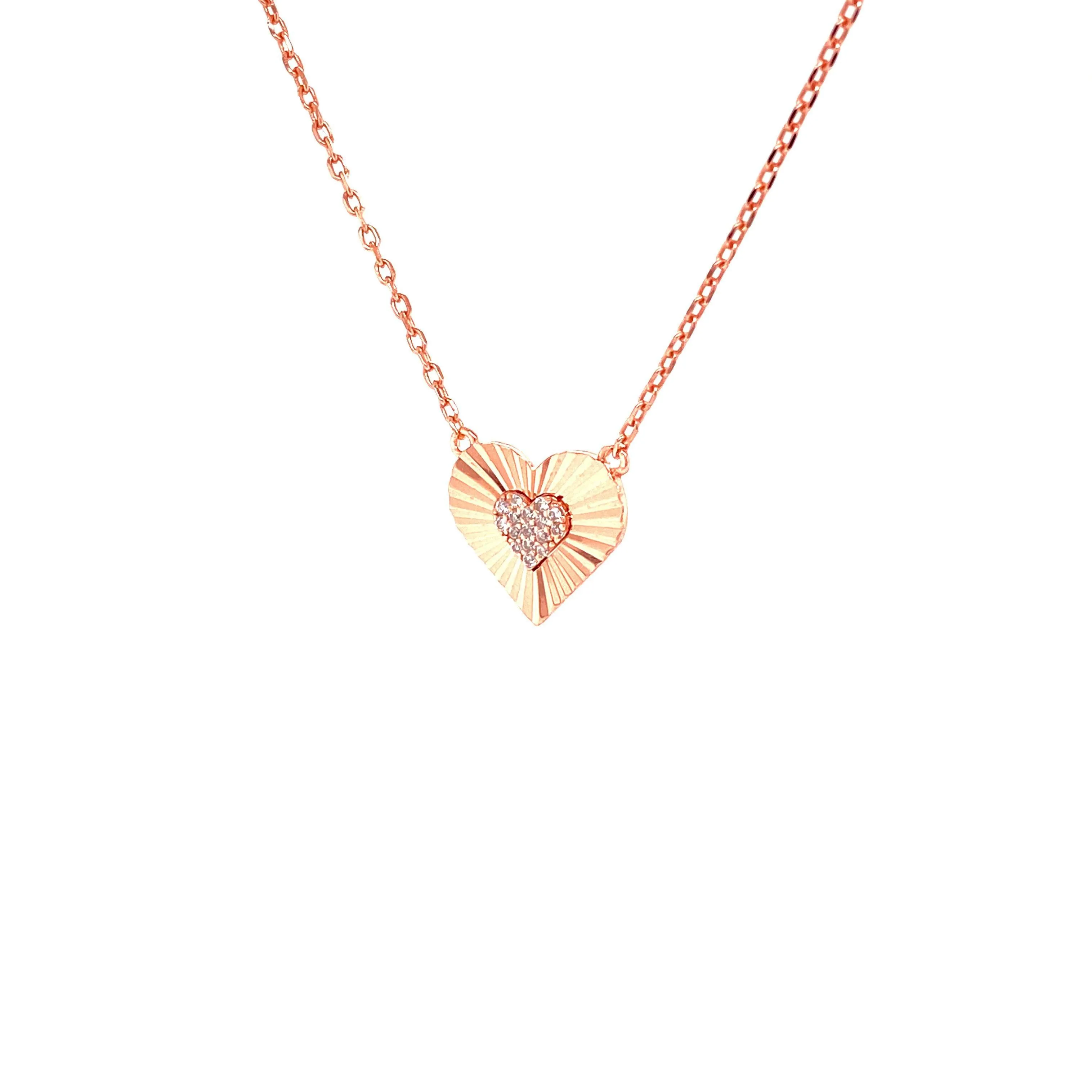 Heart Necklace With CZ Center Heart Pendant