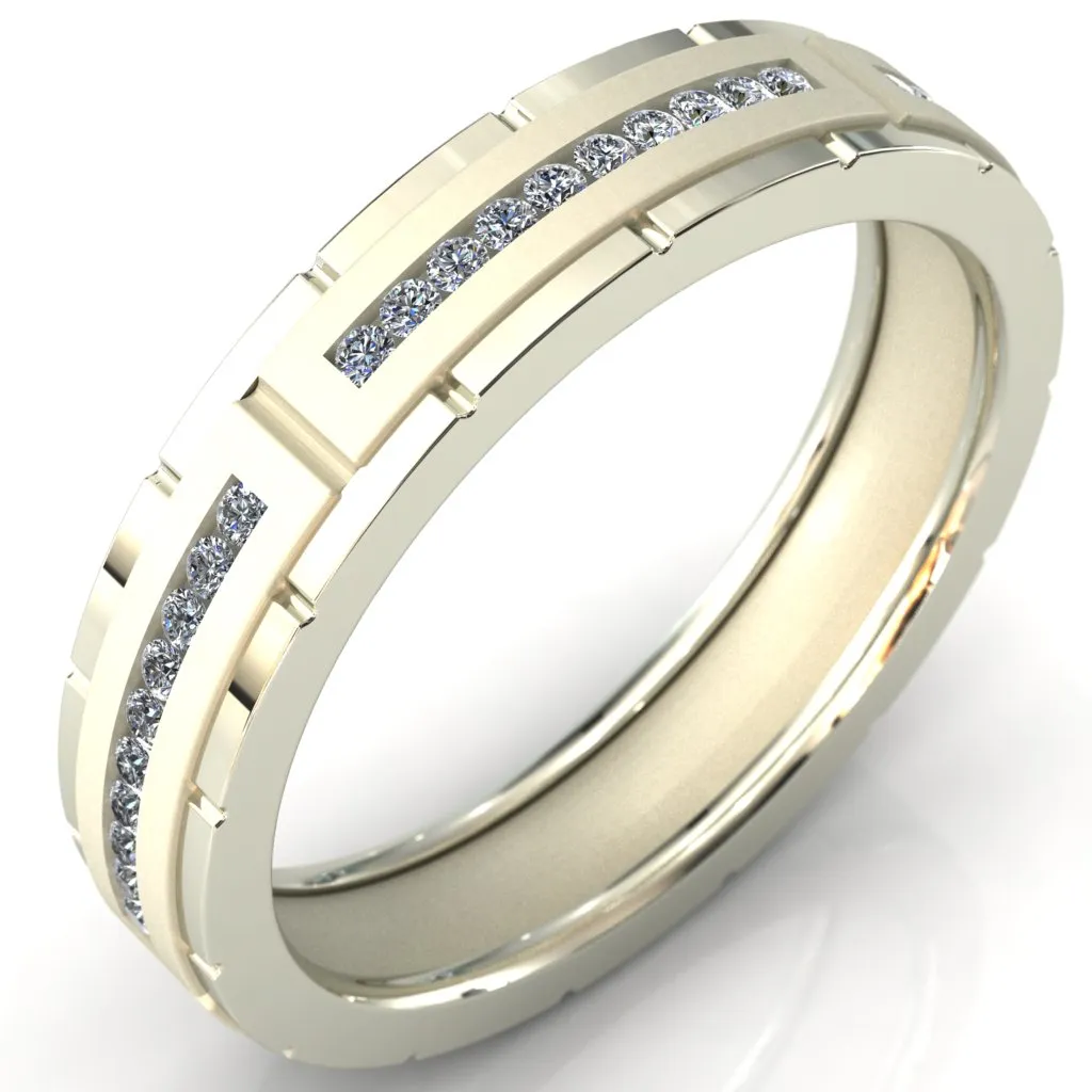 High-End Round Cut Gems Couple's Full Eternity Matching Two-Band Set