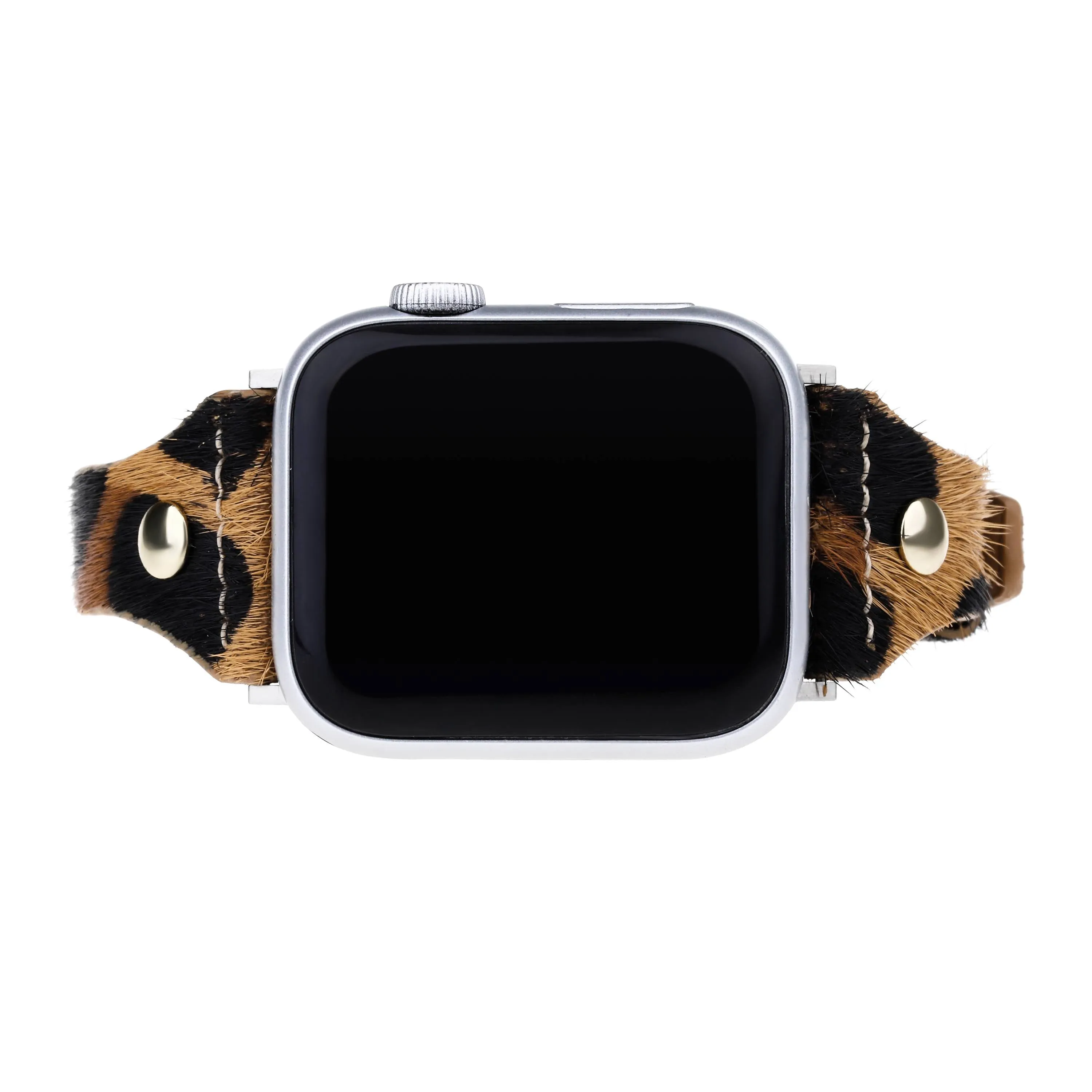 Leopard on Silver Apple Watch Strap