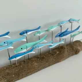 Long Row of Blue Fish Swimming