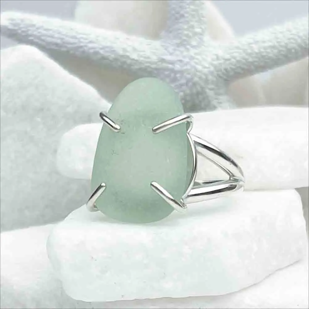 Luminous Seafoam Sea Glass Ring in Sterling Silver Size 10 | #1825