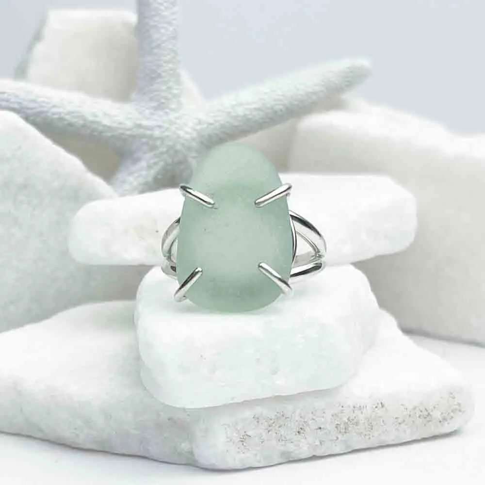 Luminous Seafoam Sea Glass Ring in Sterling Silver Size 10 | #1825