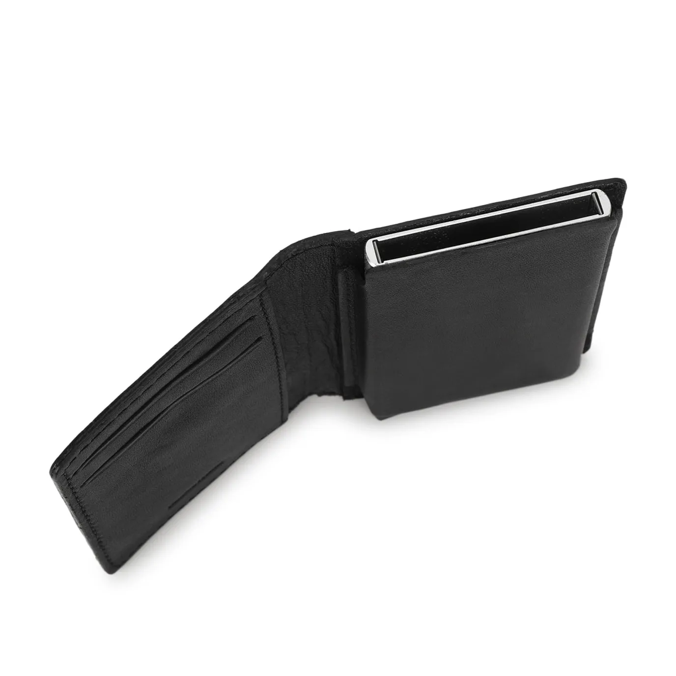 Men's Black Brand Logo Mechanical Card Wallet