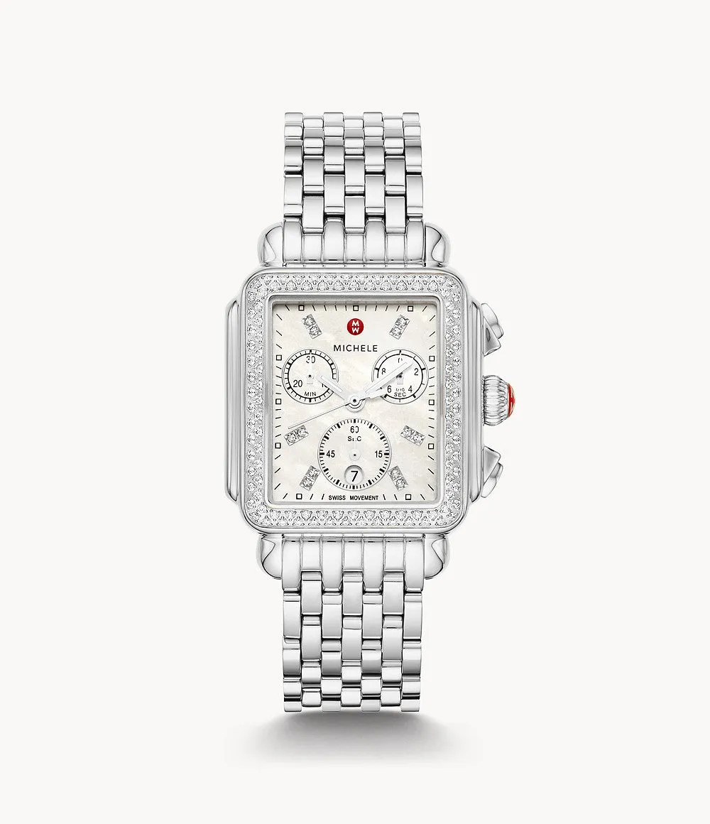 MICHELE Deco Stainless Steel Diamond Watch