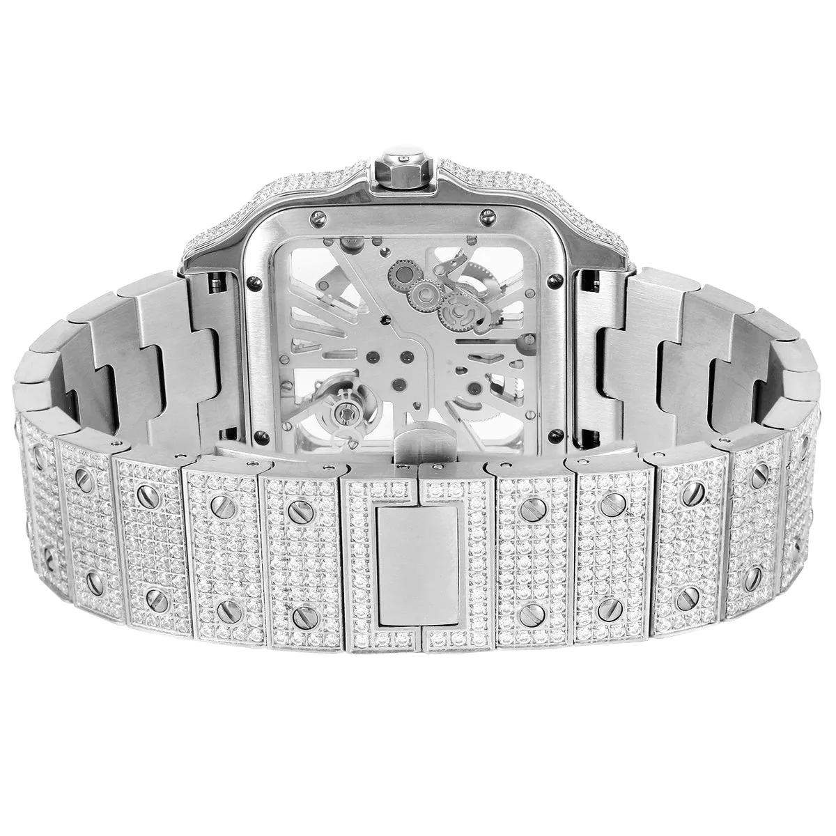 Moissanite Skeleton White Tone Dial Watch