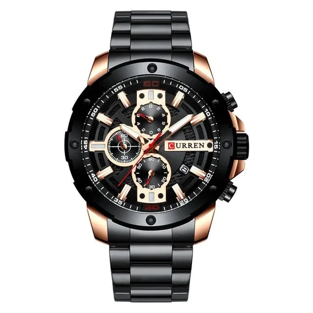 New Quartz Luminous Mans Watch Fashion Sport Stainless Steel Watches 3ATM Waterproof Wristwatch Chronograph Watches