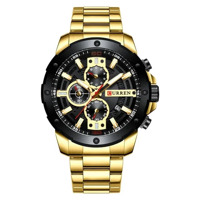 New Quartz Luminous Mans Watch Fashion Sport Stainless Steel Watches 3ATM Waterproof Wristwatch Chronograph Watches