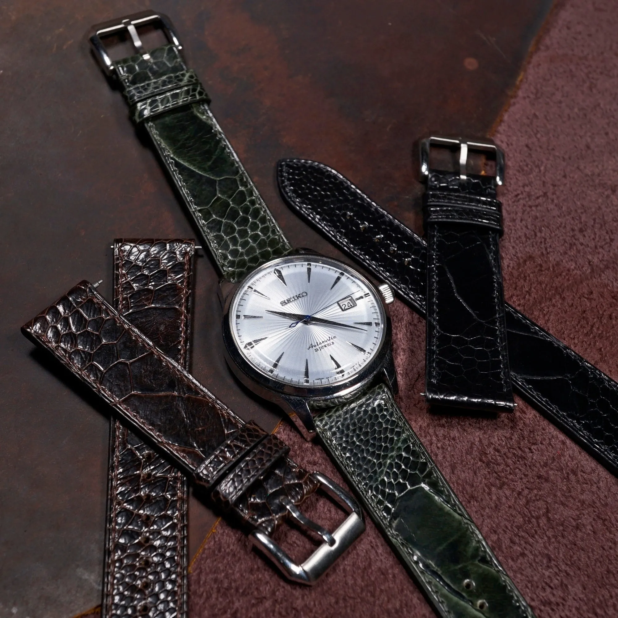 Ostrich Leather Watch Strap in Olive