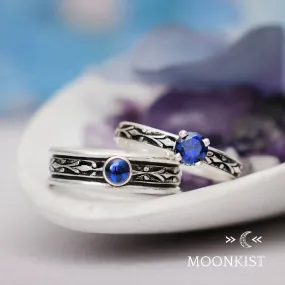 Silver Blue Sapphire Couple Promise Ring Set | Moonkist Designs