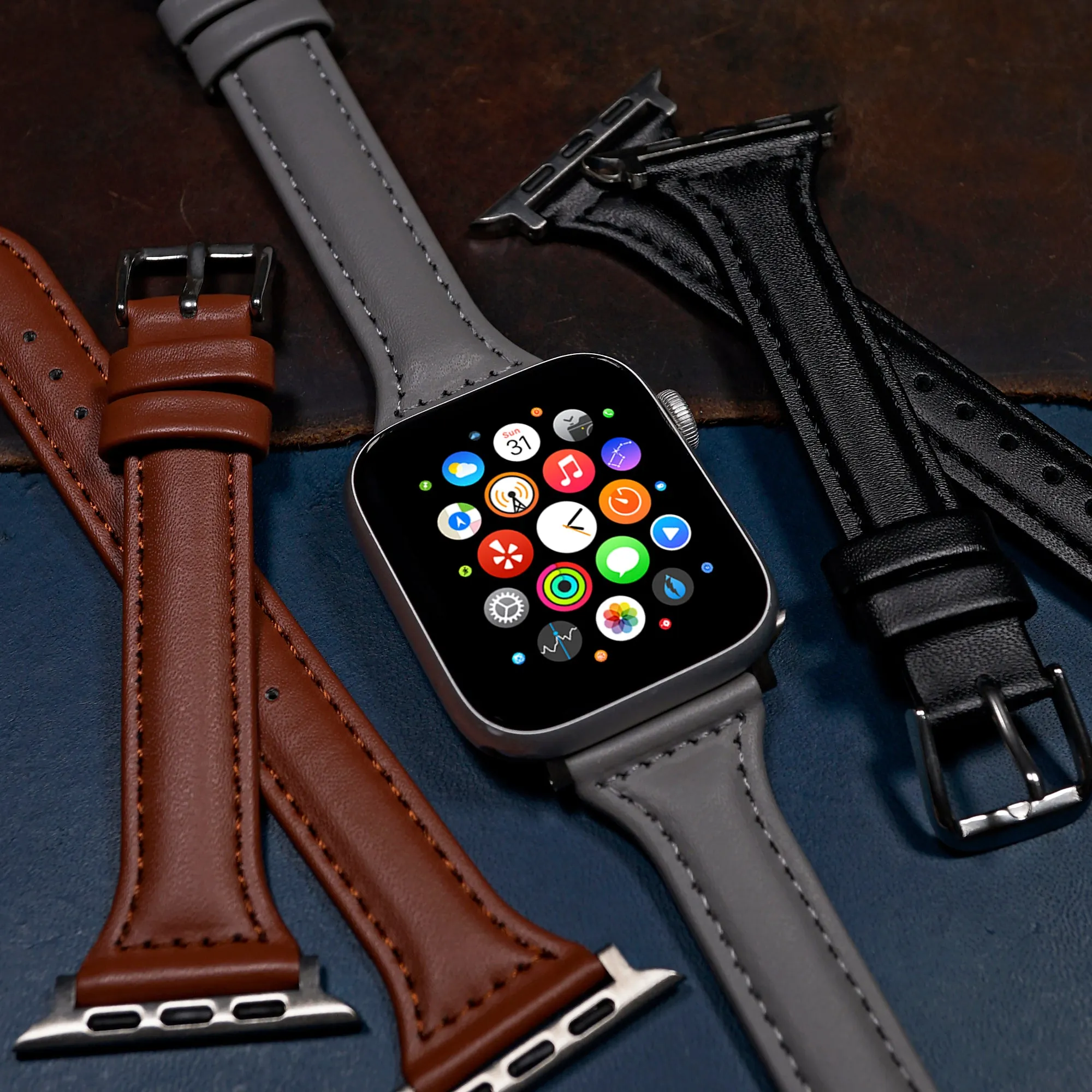 Slim Leather Strap in Grey (Apple Watch)