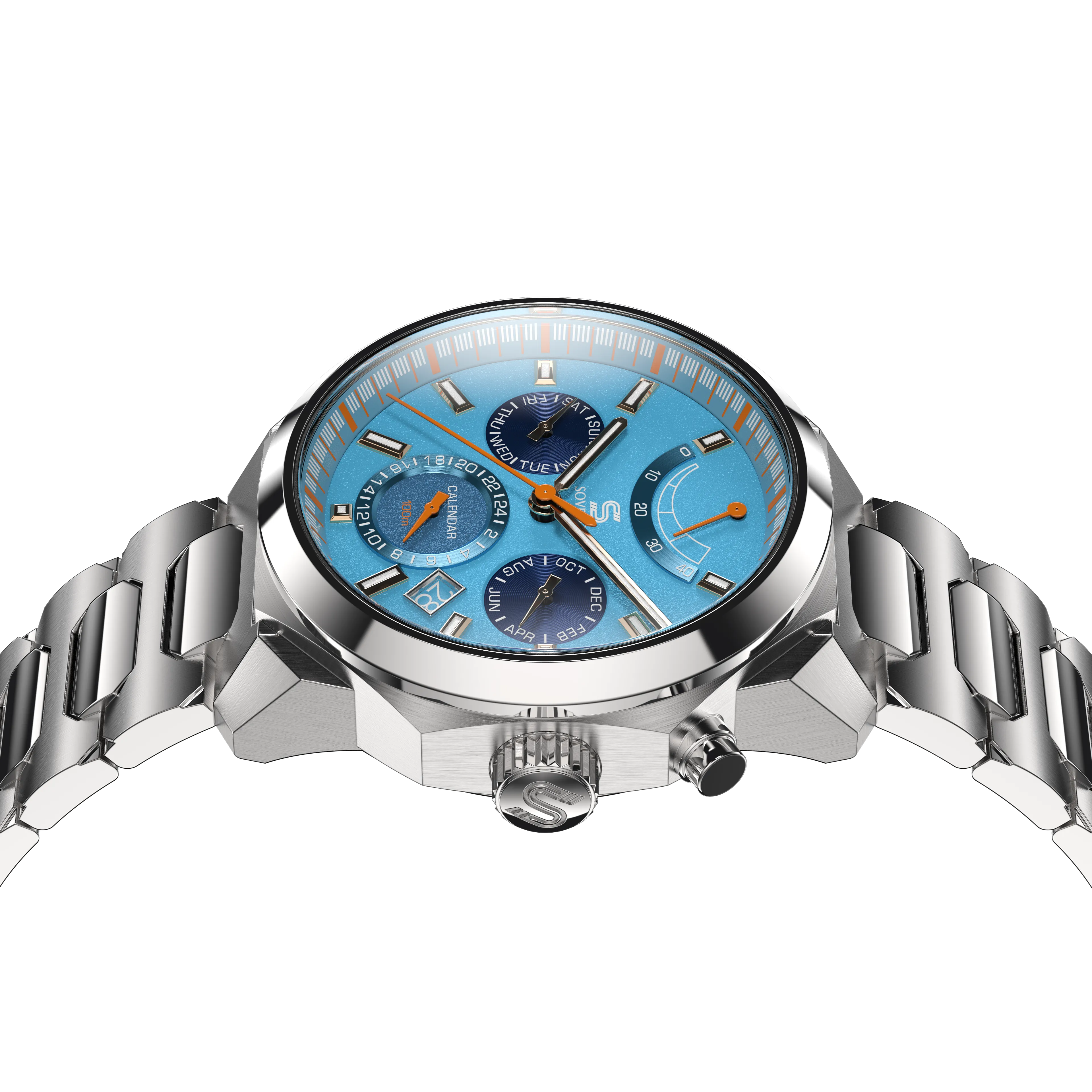 SOVRYGN Calendar Steel - Aqua Blue Watch