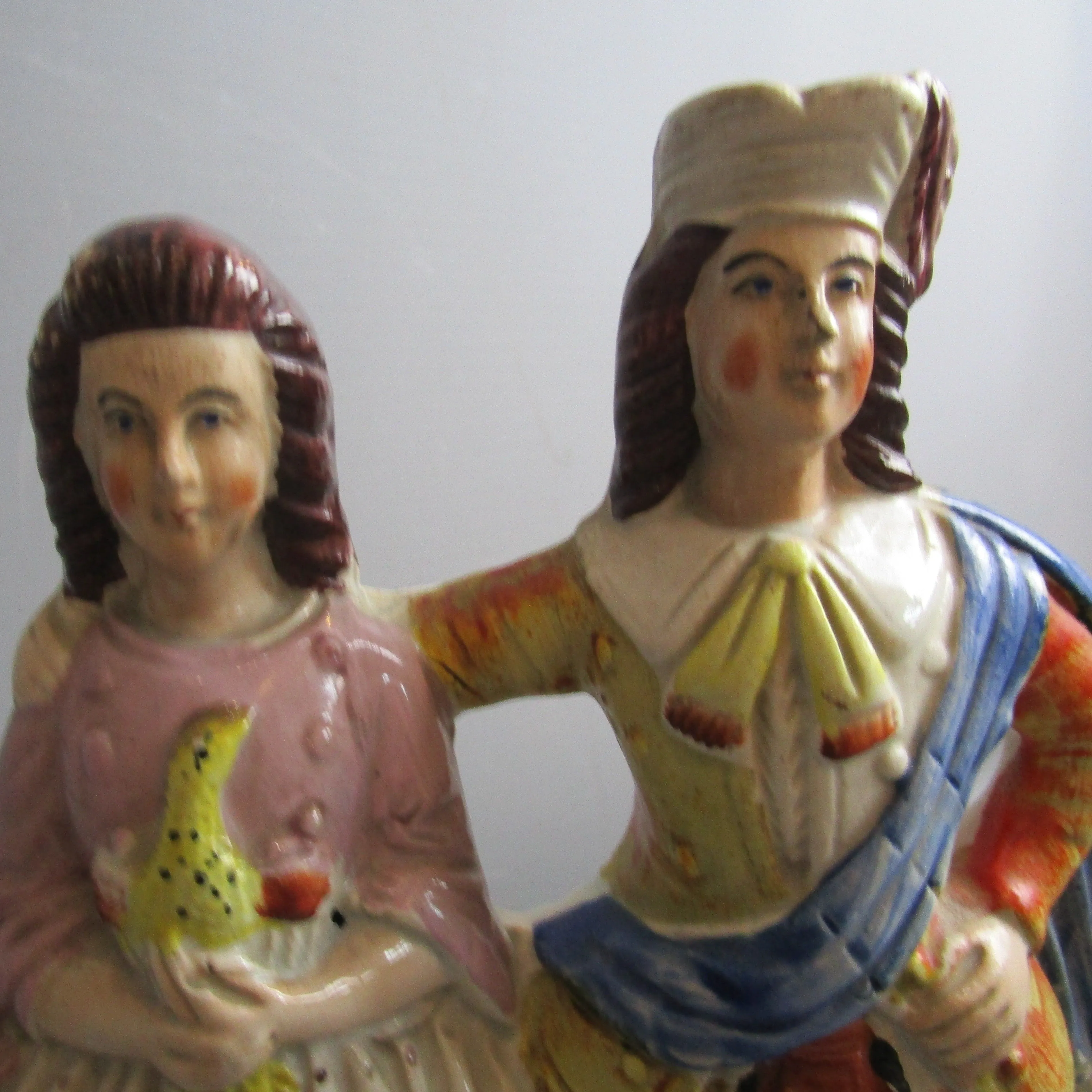 Staffordshire Scottish Couple Flatback Group Scarce Colourway Antique Victorian c1845