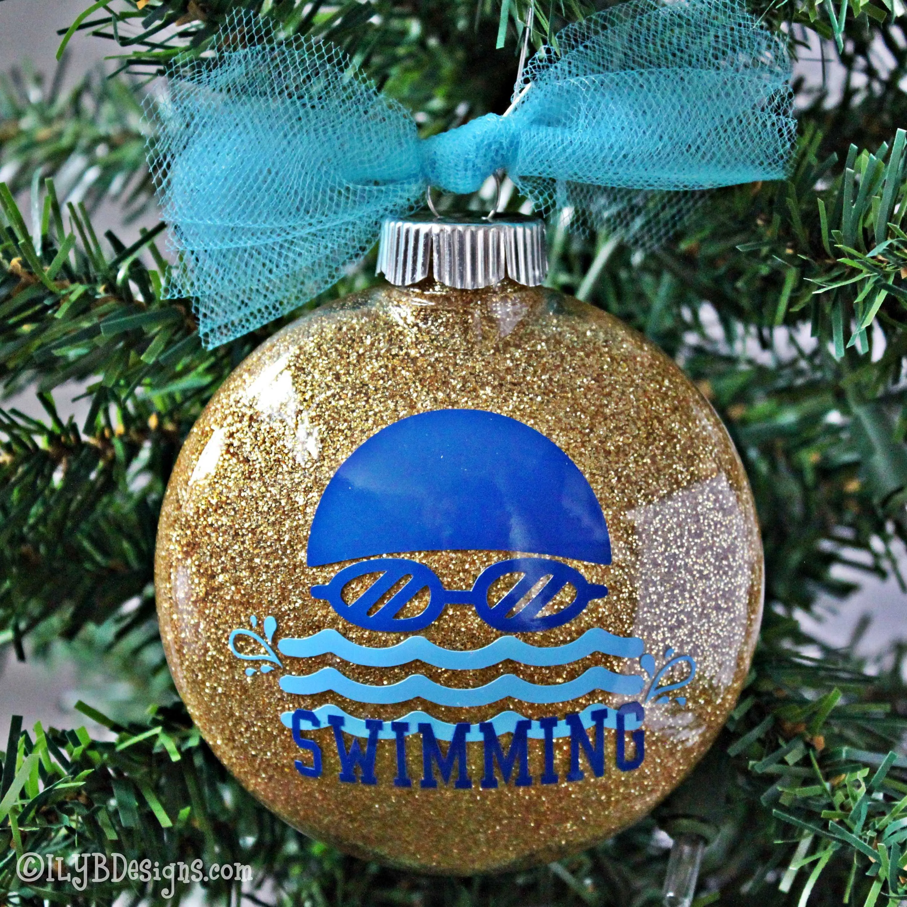 Swimming Christmas Ornament | Swim Team Sports Ornament | Personalized Glitter