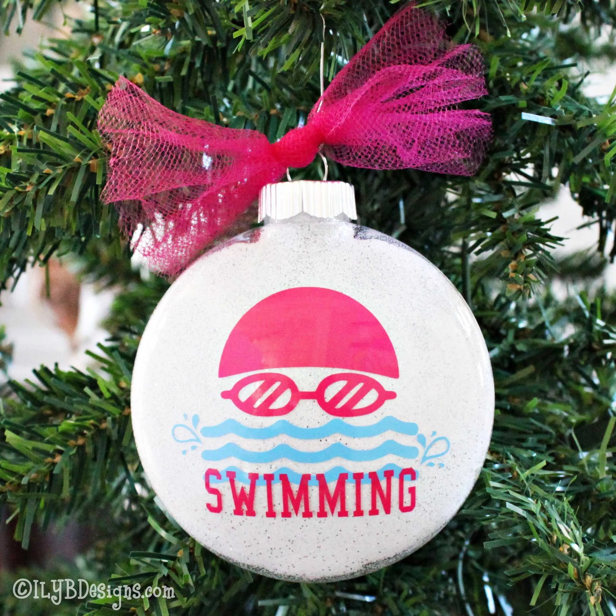 Swimming Christmas Ornament | Swim Team Sports Ornament | Personalized Glitter