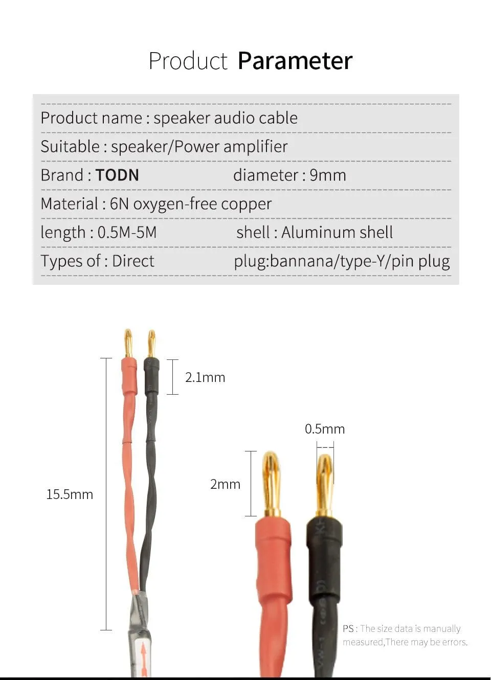 TODN HIFI speaker audio cable High-end stereo Amplifier cable High purity oxygen-free copper banana Gold-plated plug a pair