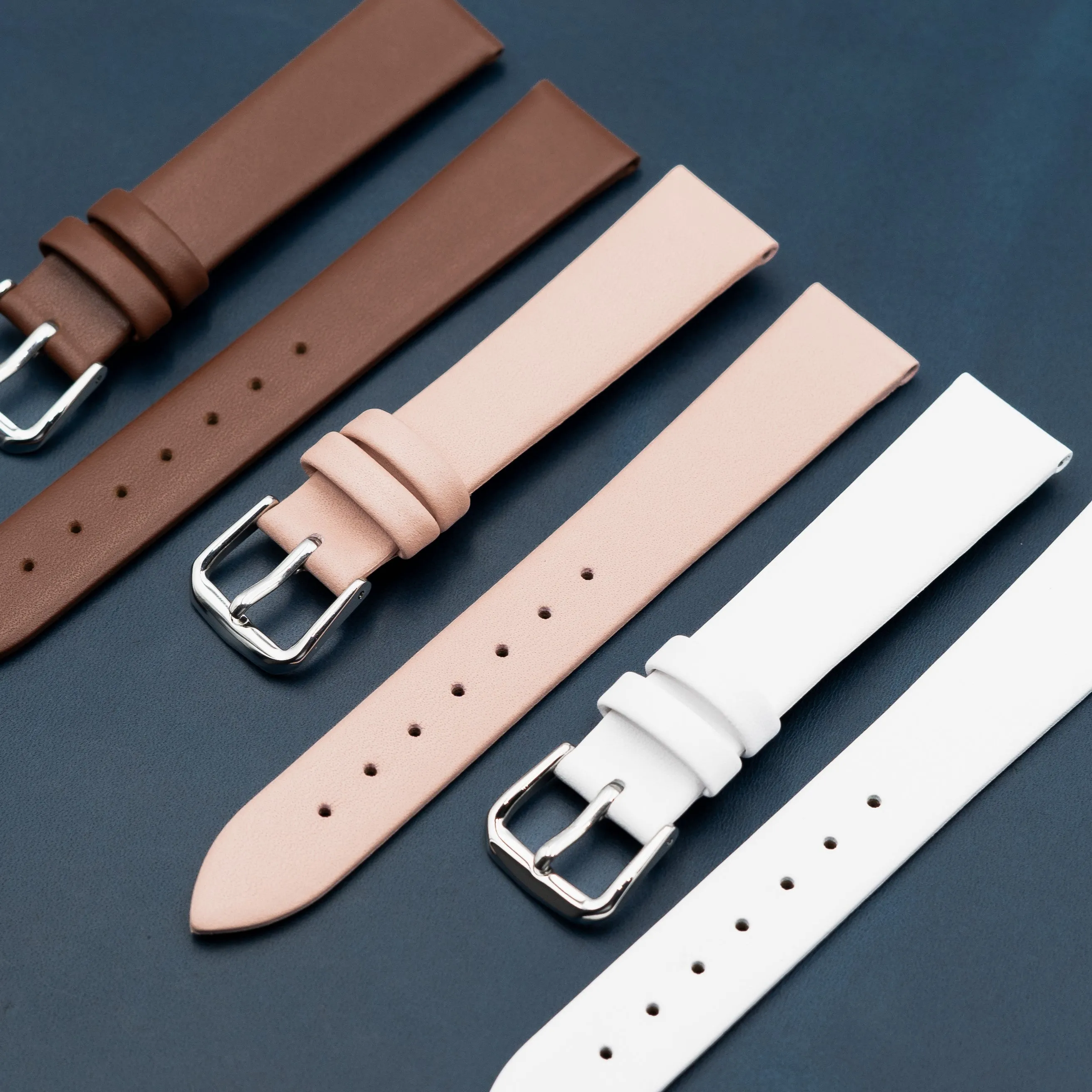 Unstitched Smooth Leather Watch Strap in Pink